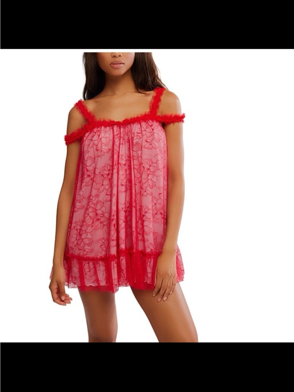 NWT free people women’s heartbreaker mini slip in dress luxe red combo size L